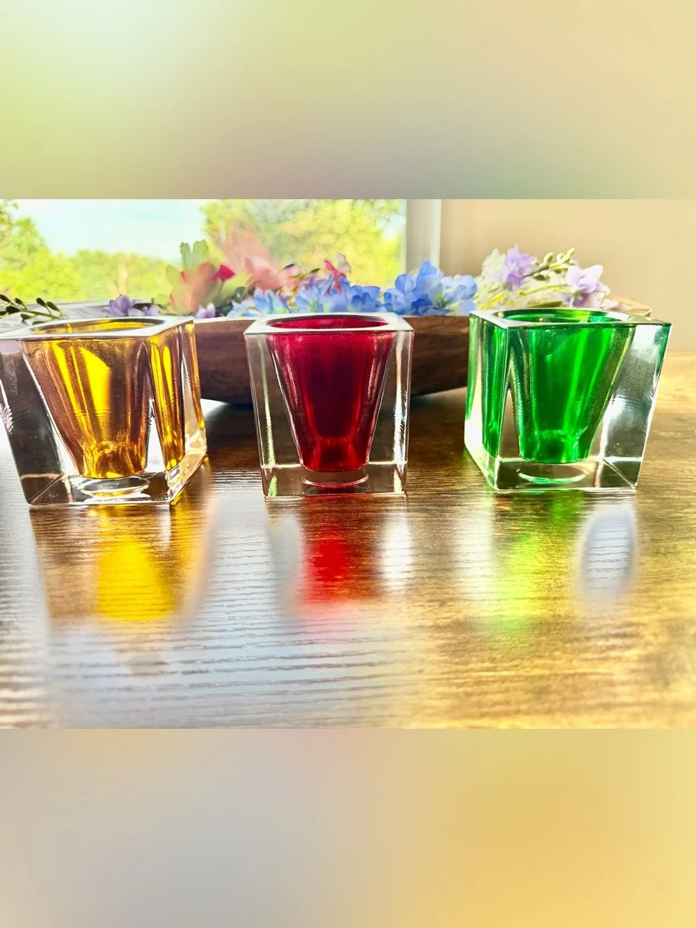 Mid-Century Modern Style Sommerso Controlled Bubble Block Vases / Candle Holders